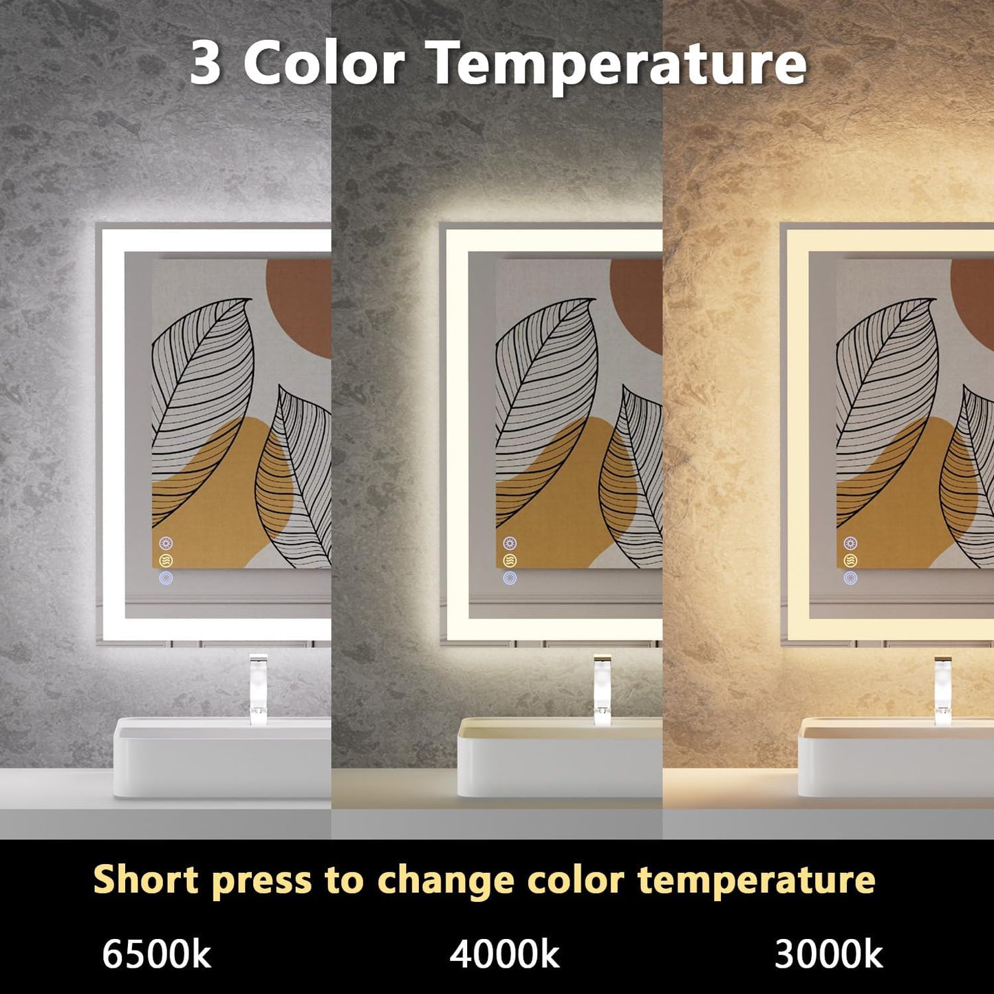 24"x 32" LED Mirror for Bathroom, Front and Backlit Controlled Separately LED Wall Vanity Mirror