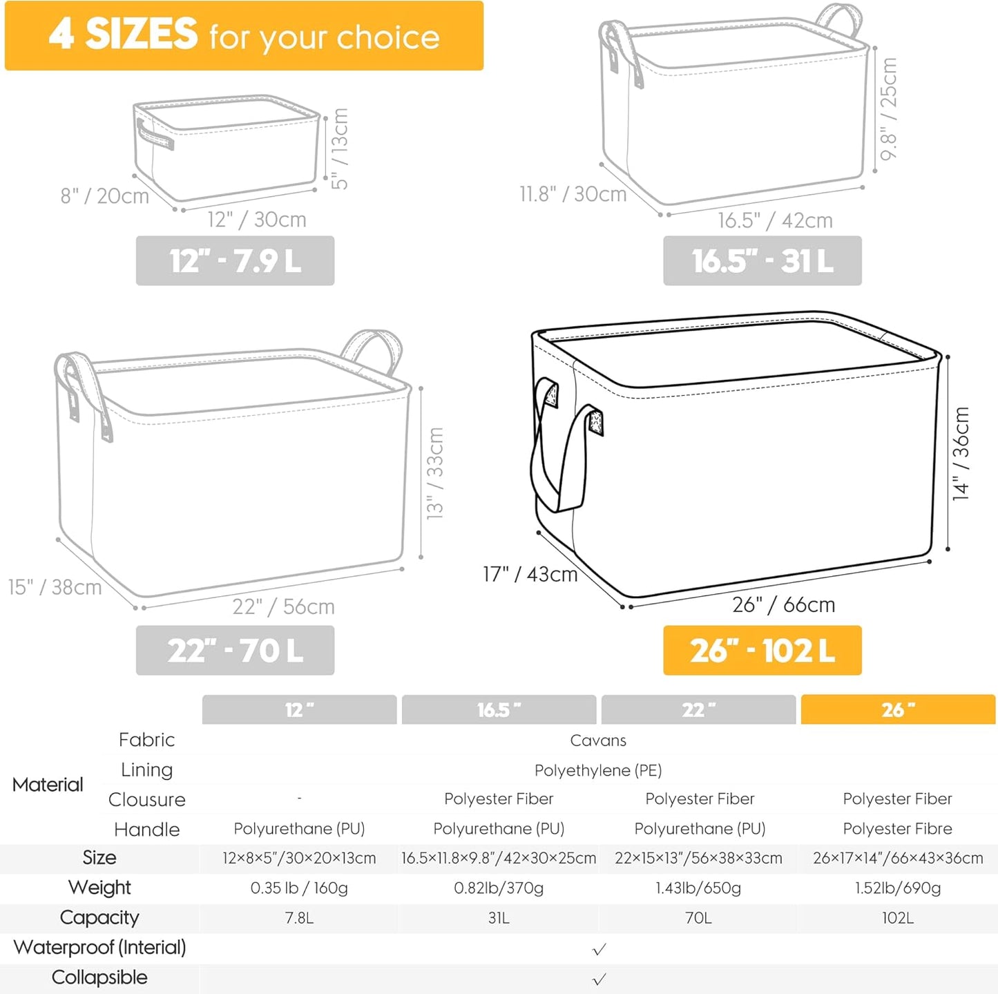 Hinwo 102L XXL Storage Bins, 4-Pack Closet Organizers and Storage