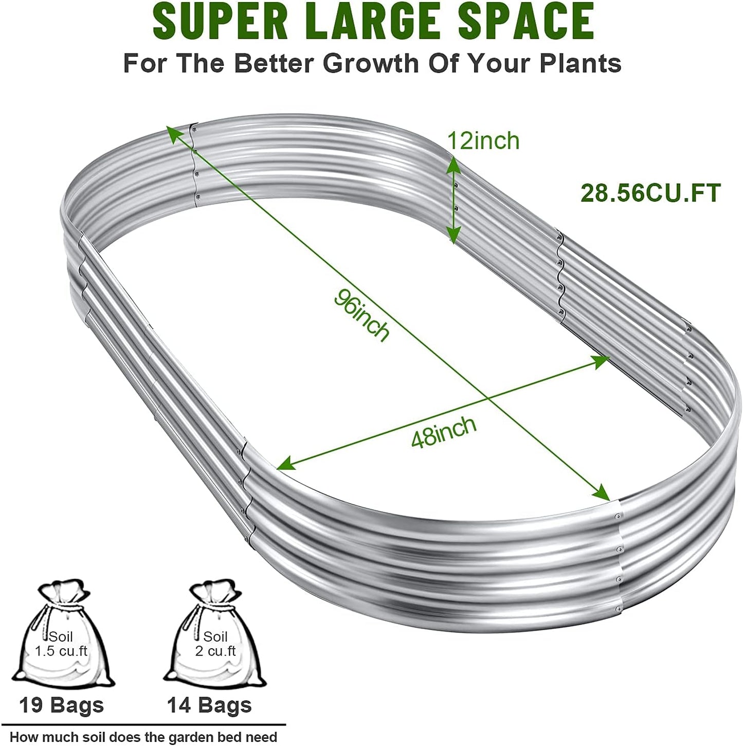 Land Guard 2Pcs Galvanized Steel Raised Garden Bed，8×4×1 ft