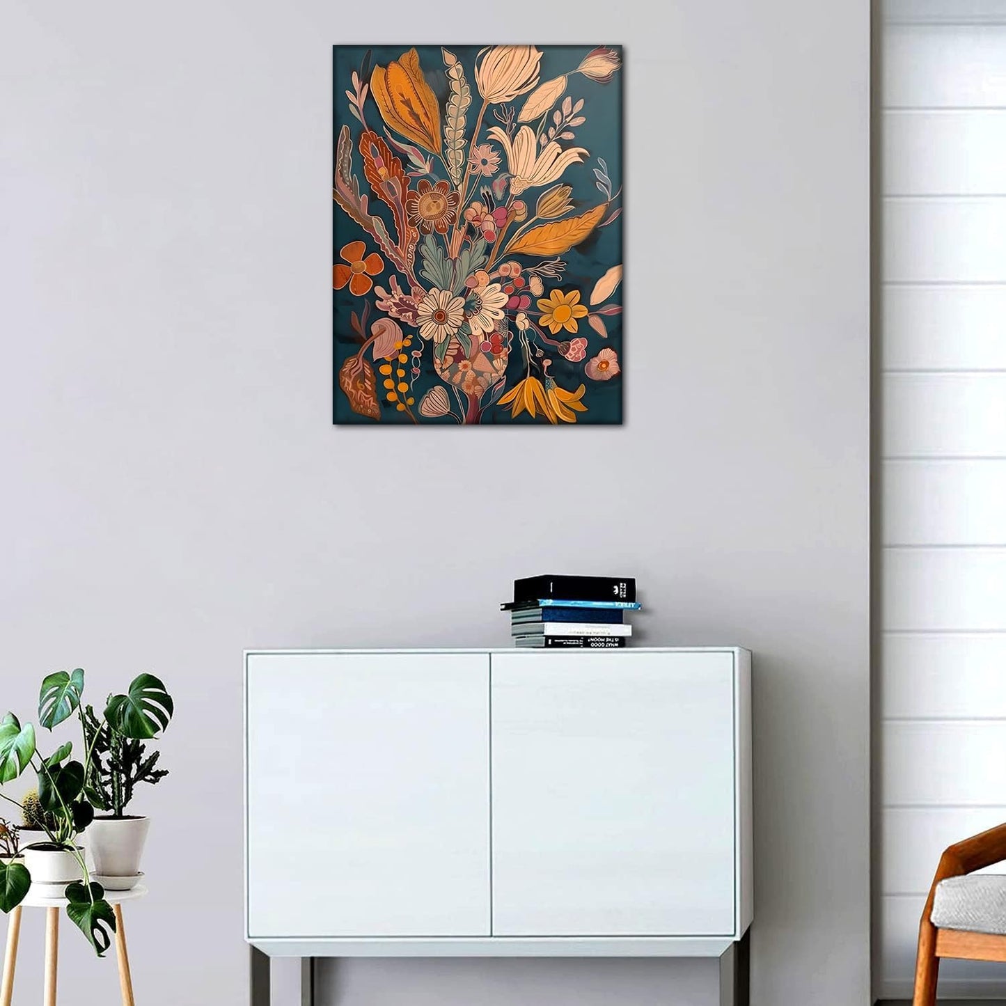 Boho Flower Canvas Wall Art Abstract Flower Plant Wall decor pictures Mid Century Modern Flowers