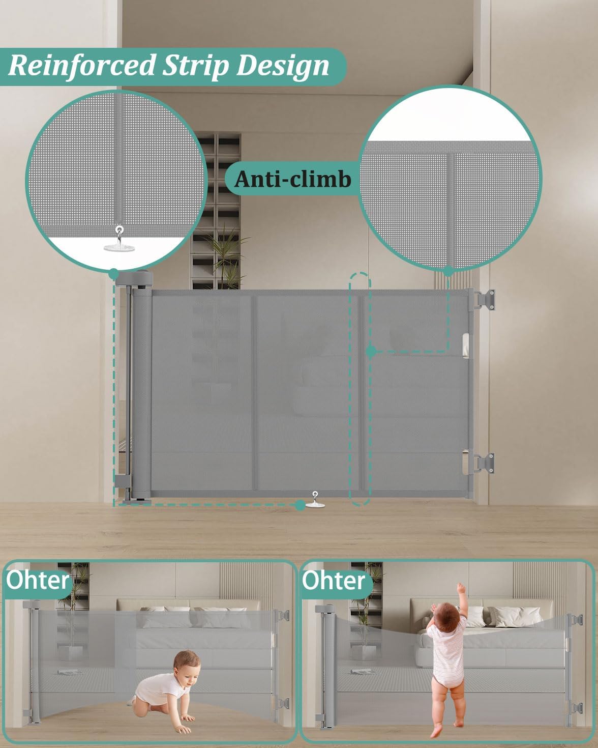 71 inch Retractable Baby Gates 34 inch Tall, Retractable Gate with Reinforced Strip