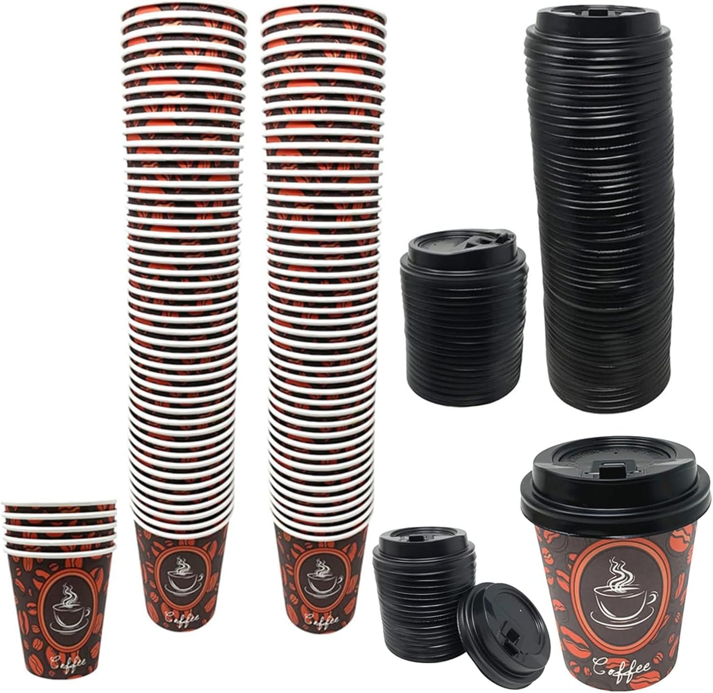 50 Pack Disposable Paper Hot Coffee Cups with Lids