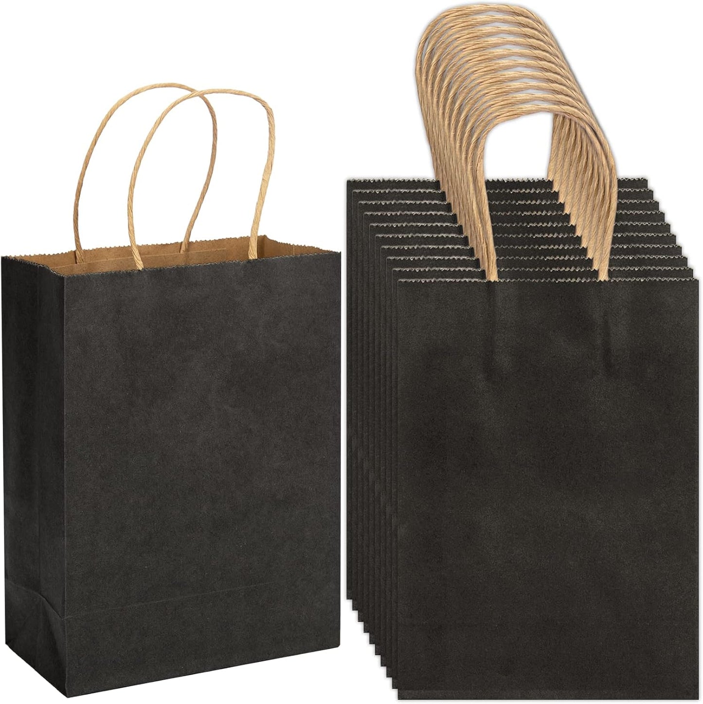 100 Pack 5.9x3.15x8.26 inch Small Black Gift Bags, Kraft Bags with Handles