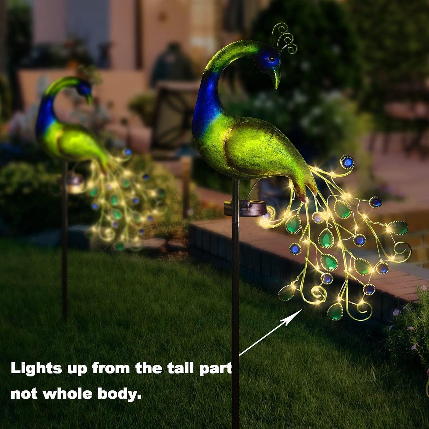 Solar Garden Lights Metal Peacock Garden Decor Waterproof Peacock Solar Stake