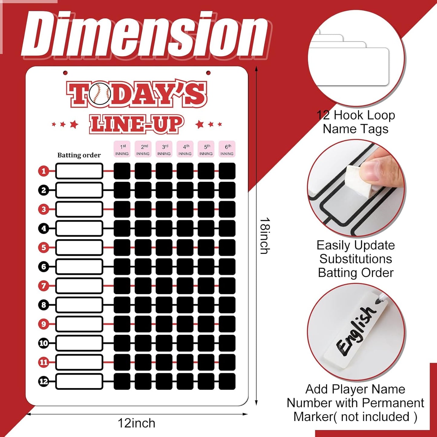 Pelopy 12 x 18 Inches Dugout Board for Lineup Dry Erase Baseball Line up