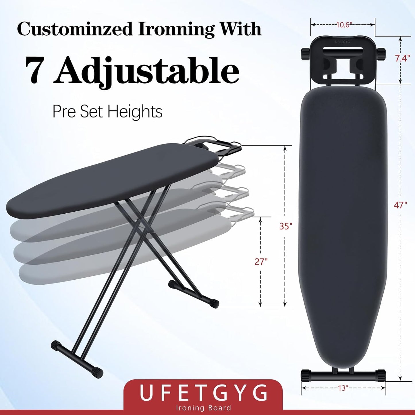 Ironing Board, Metal Panel Iron Board |43" X 13" W/with Iron Rest