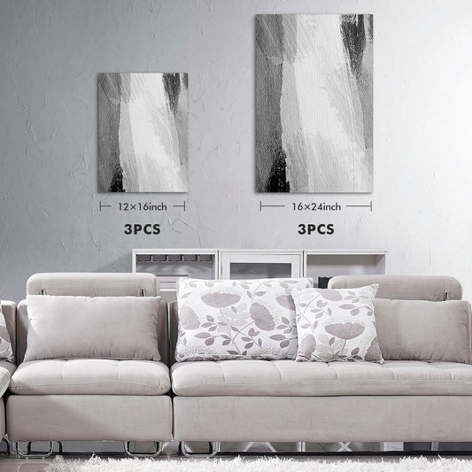 SCOAGE Wall Art Canvas Print Abstract Wall Art Black White Grey Style Modern Artwork - 16 X 24