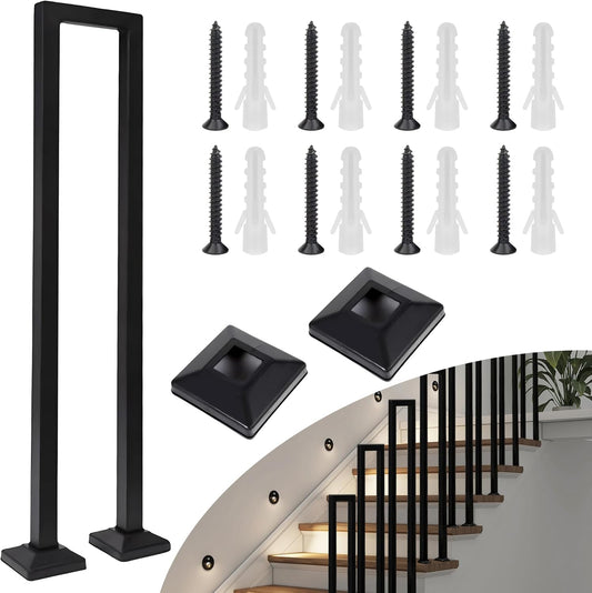 U-Shaped Stair handrail,Outdoor handrails ，Forged Iron Matte Black Square Tube Handrail
