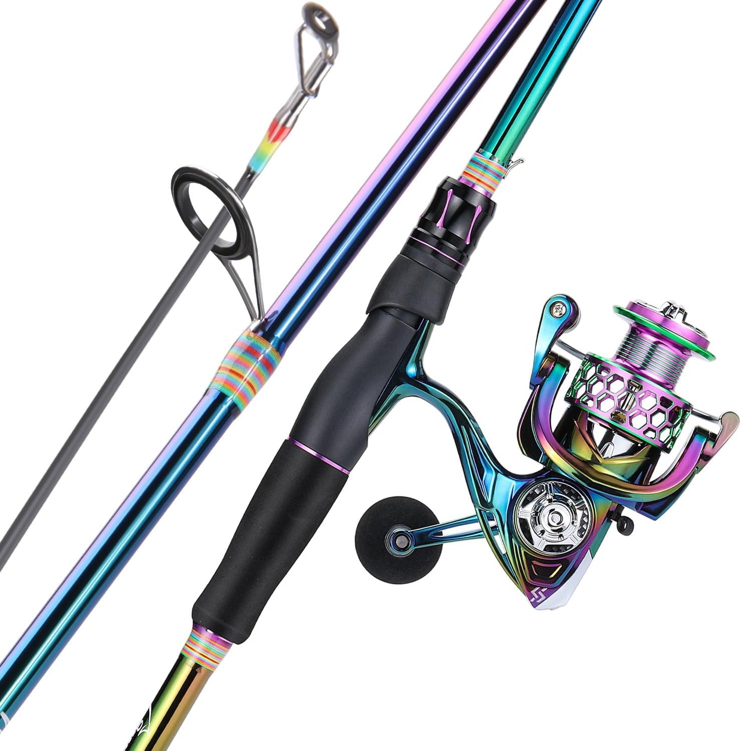 Sougayilang Spinning Fishing Reel Rod Combo, Two Pieces Colorful Portable Light Weight