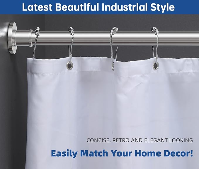 BRIOFOX Industrial Shower Curtain Rod - Never Rust Non-Slip 43-72 Inch 304 Stainless Steel