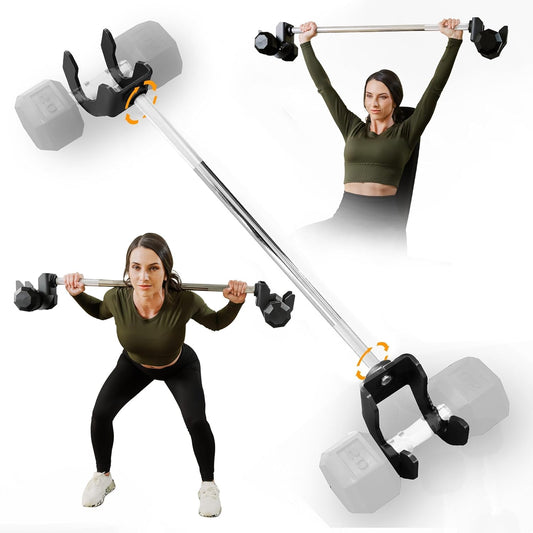 Dumbbell Barbell Converter Bar- Includes Virtual Training - Compatible With All Dumbbells