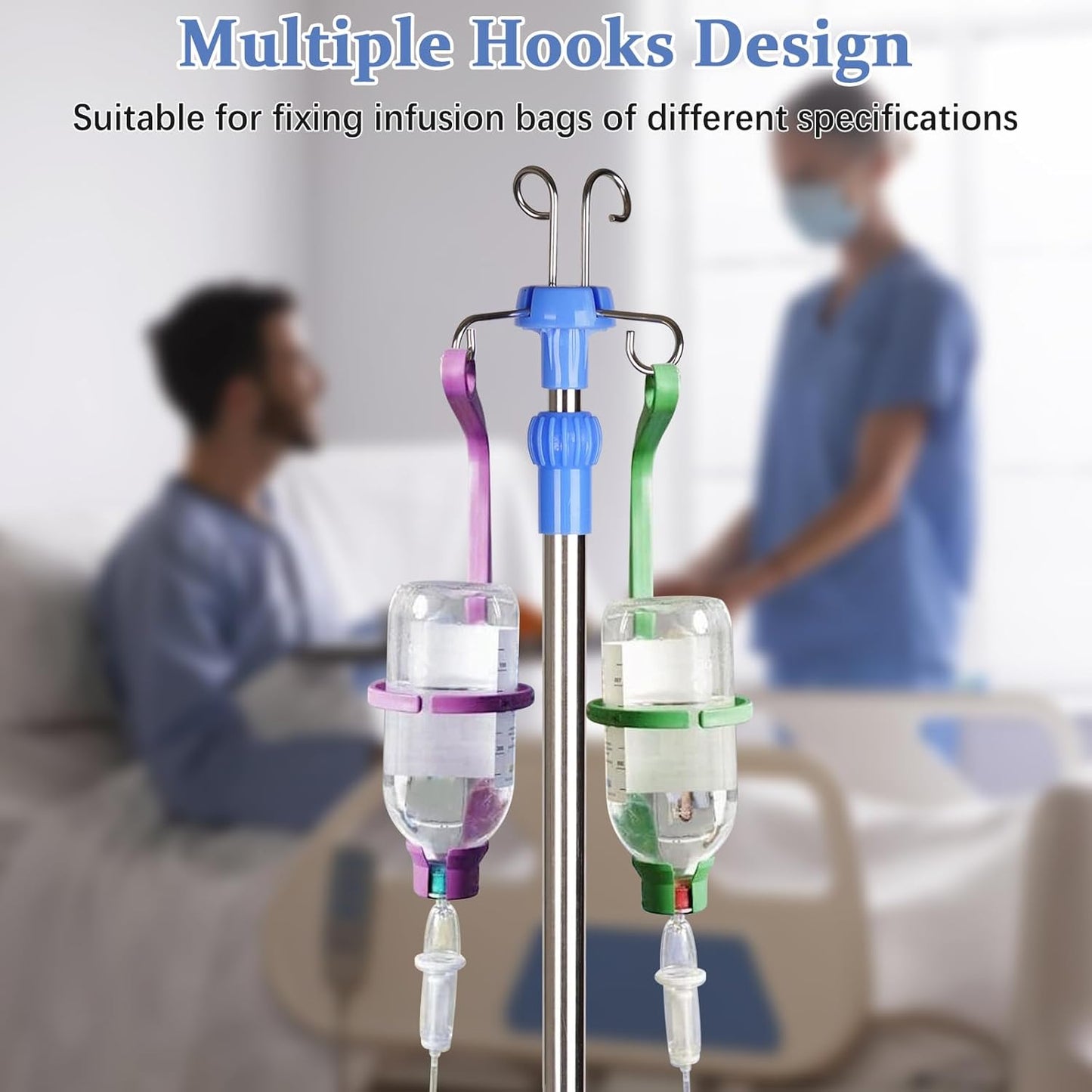 Medical IV Pole with Wheels - Stainless Steel Adjustable 57" to 79" Height IV Stand with Tray