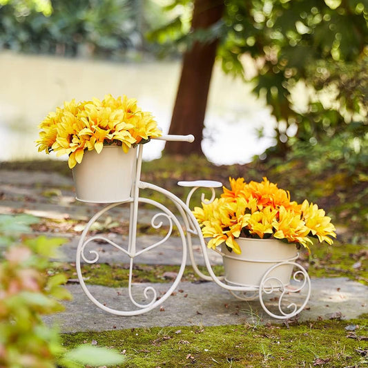 Glitzhome Hand Painted Metal Bicycle Plant Stand Standing Planter Flower Holder