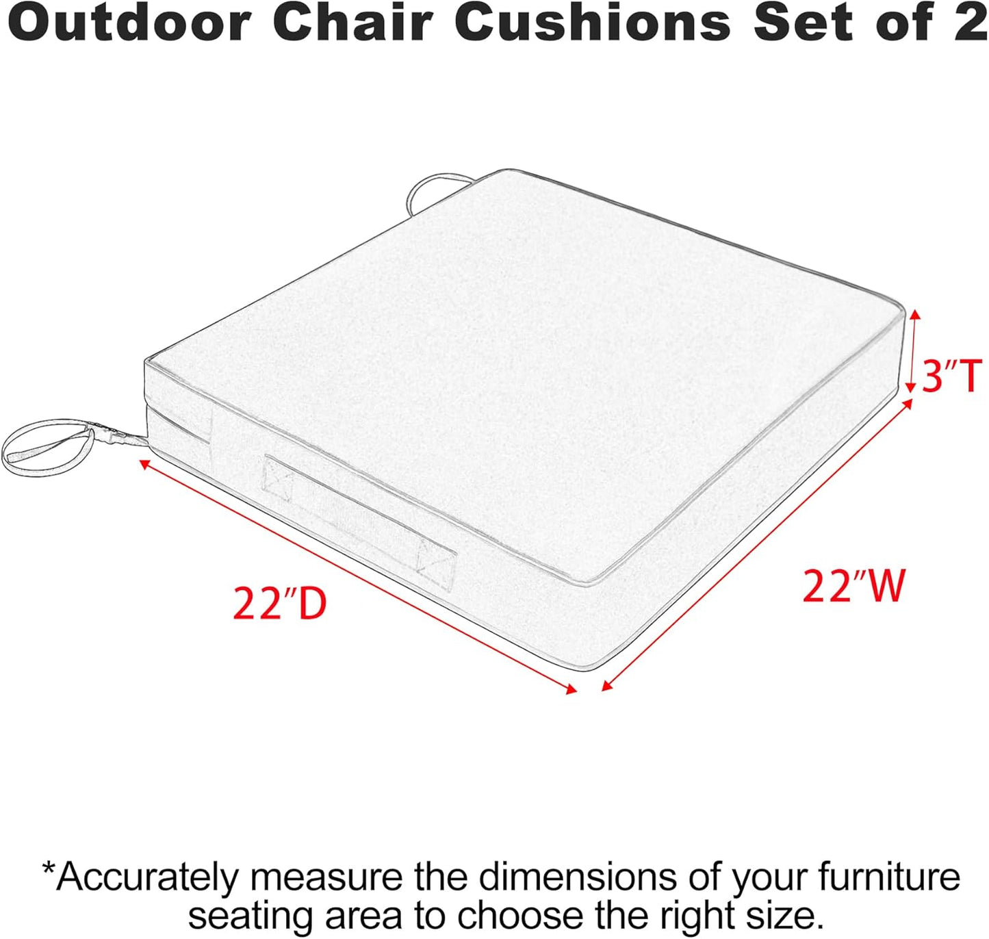 Favoyard Patio Chair Cushions 22 x 22 x 3 Inch Waterproof Outdoor Seat Cushions