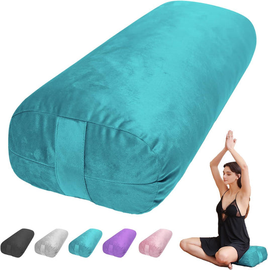 Yoga Bolster Pillow for Restorative Yoga - Meditation Pillow with Velvet Cover