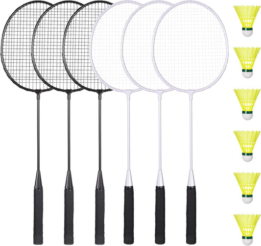 Badminton Rackets Set of 6 for Outdoor Backyard Games, Including 6 Rackets, 6 Nylon Shuttlecocks