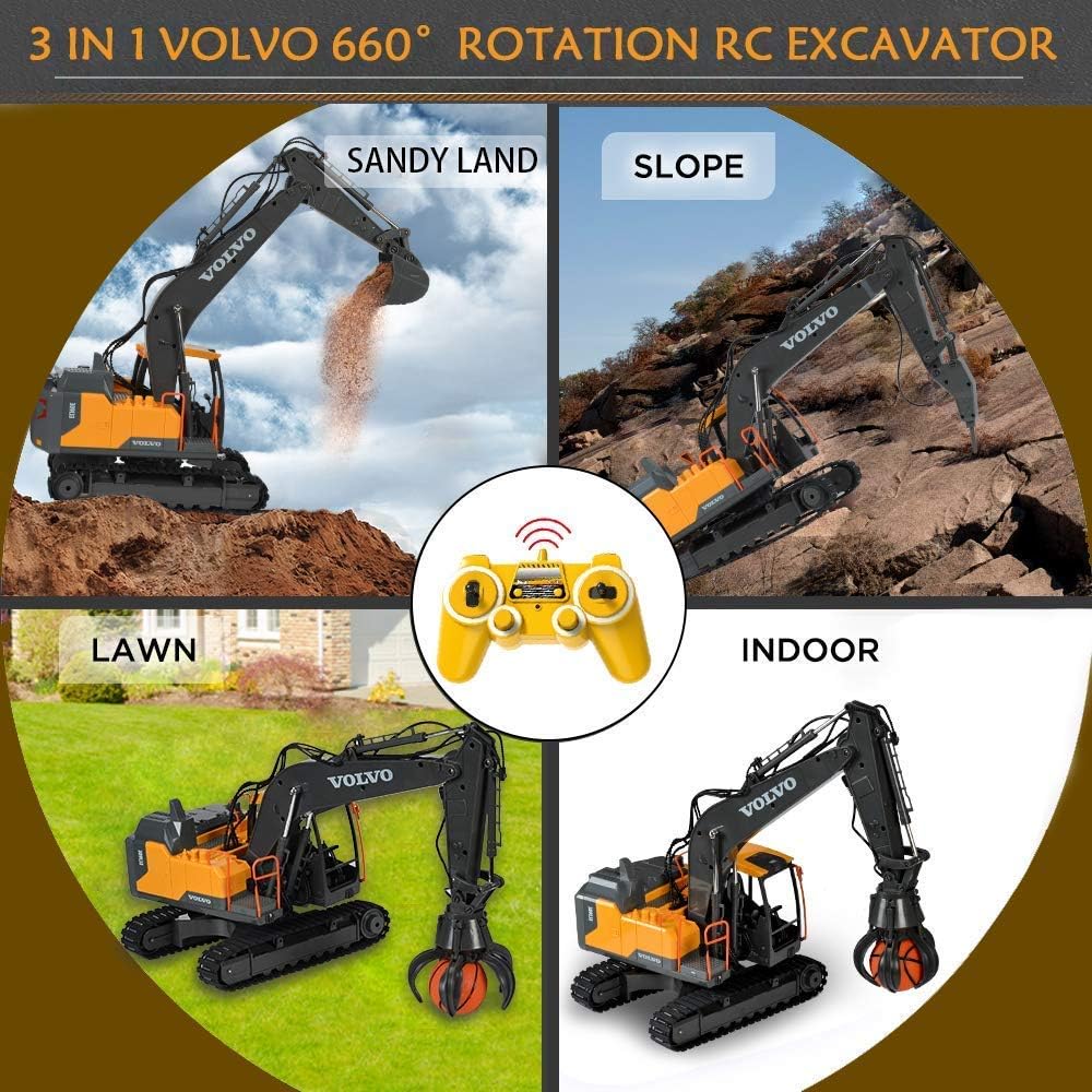 DOUBLE E Volvo RC Excavator 17 Channel 3 in 1 Construction Toys