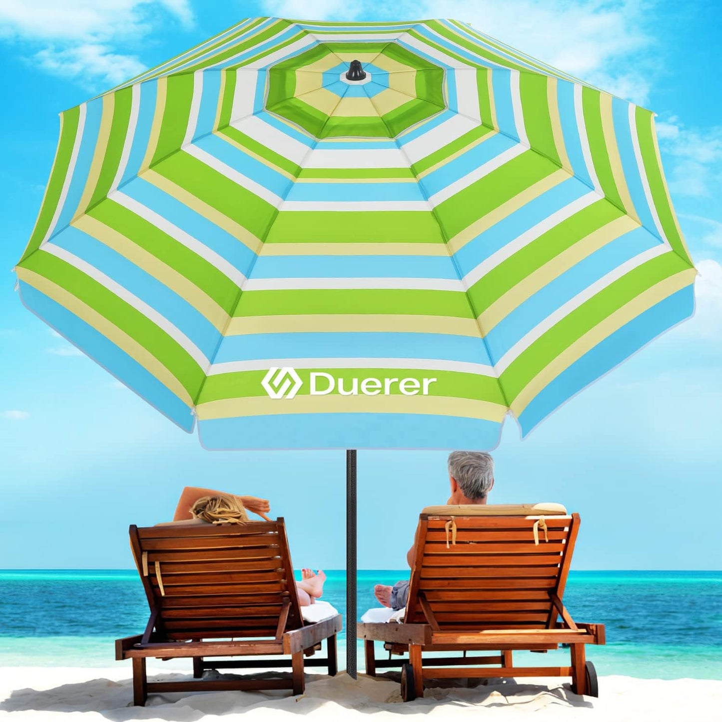 Duerer Beach Umbrellas, 7.5FT Beach Umbrella for Sand with Anchor Heavy Duty Windproof