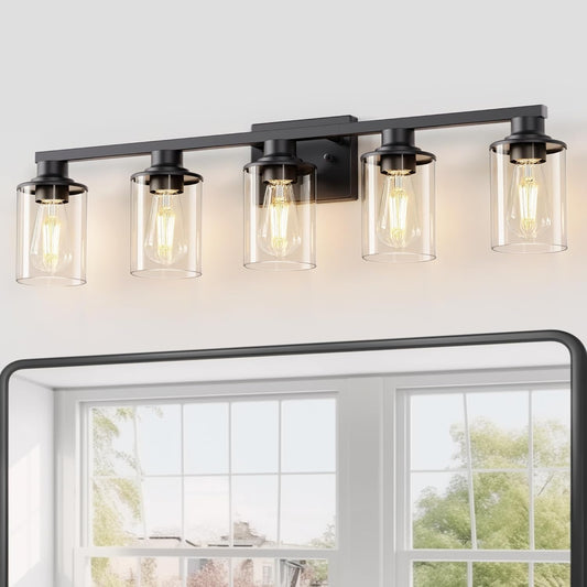 DORESshop Bathroom Light Fixtures, 5-Light Black Bathroom Lighting Fixtures Over Mirror