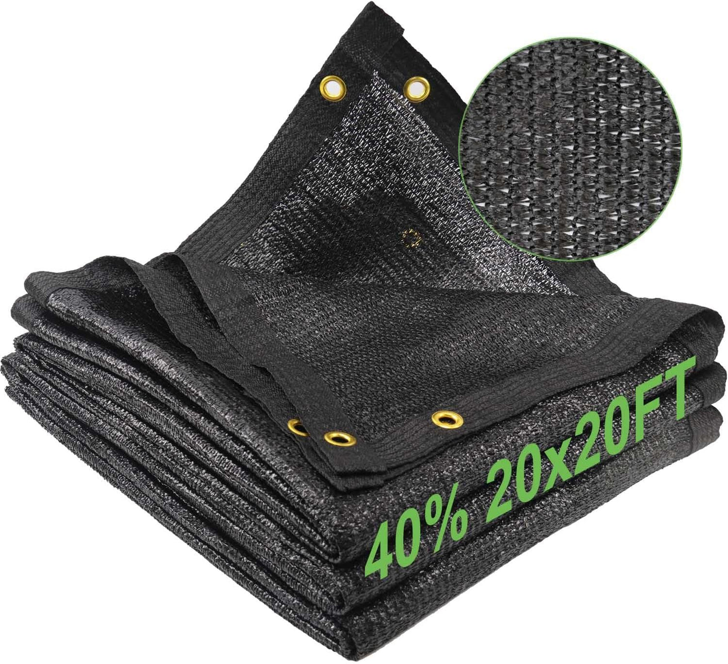 Shade Cloth for Garden, 40% 20 x 20 FT Black Mesh Tarp with Reinforced Grommets