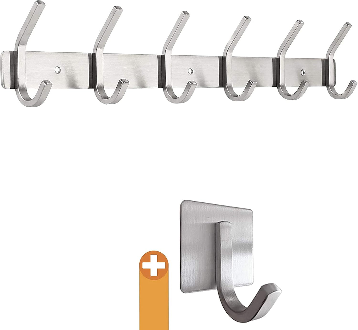 Coat Rack from Stainless Steel - Brushed Chrome - 43x8x3.8cm - Holds up to 30 kg - 6 Fixed Hooks