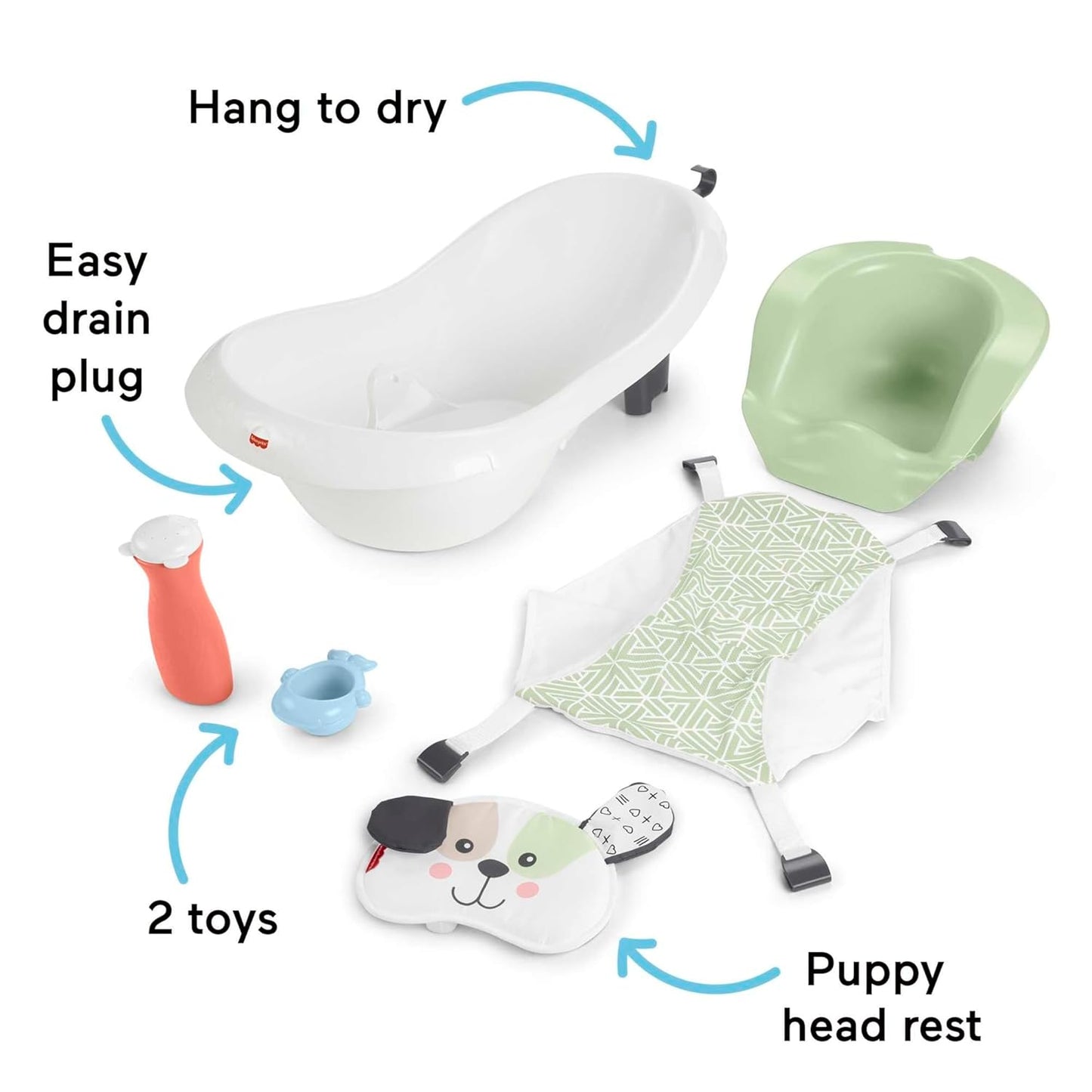 Fisher-Price Baby to Toddler Bath 4-in-1 Sling ‘n Seat Tub with Removable Infant Support and 2 Toys