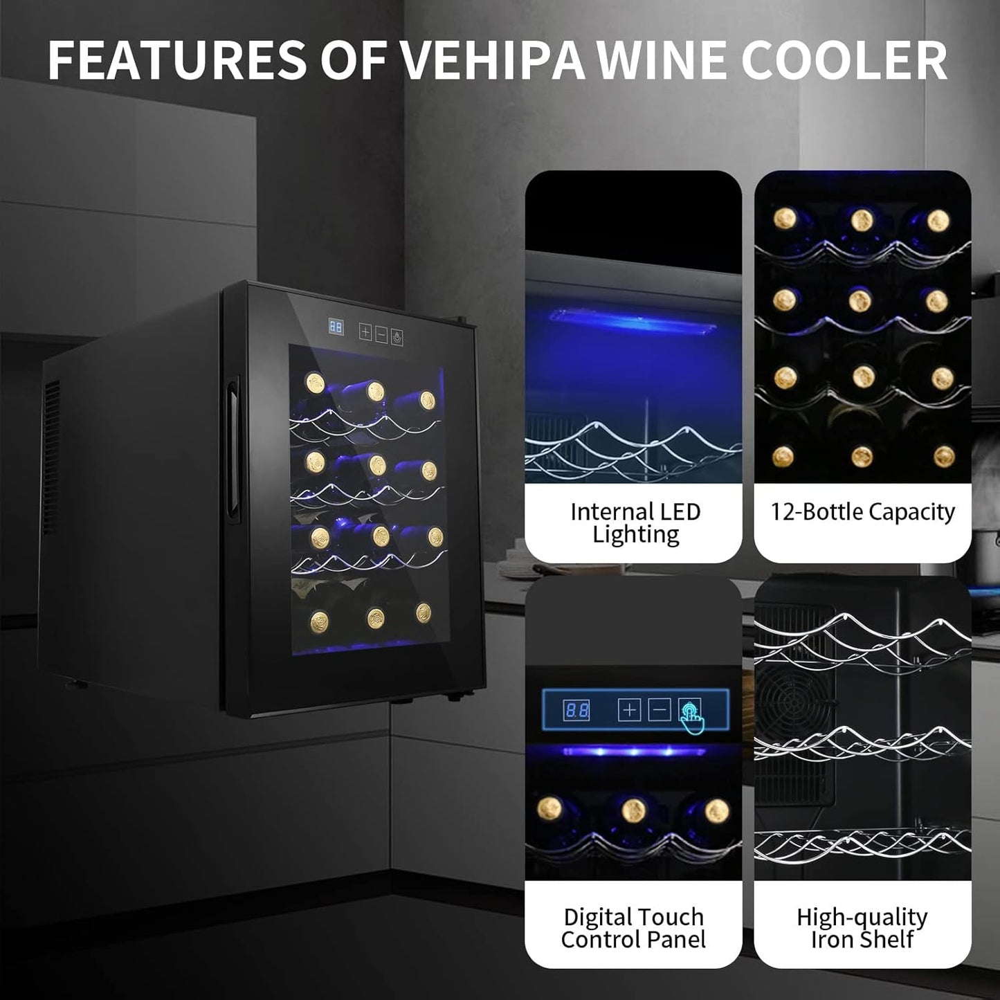 12 Bottle Wine Cooler Refrigerator, Compact Mini Wine Fridge with Digital Temperature