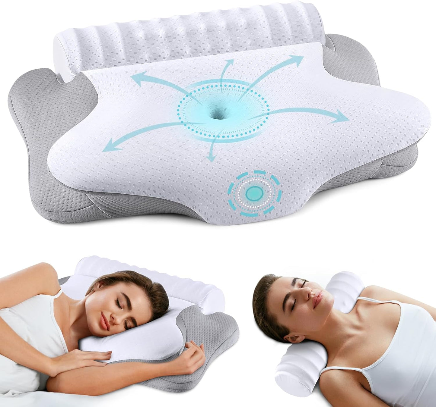 Cervical Neck Pillow and Roll Neck Pillow - 2 in 1 Removable Ergonomic Pillow