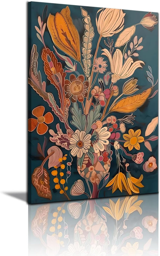 Boho Flower Canvas Wall Art Abstract Flower Plant Wall decor pictures Mid Century Modern Flowers