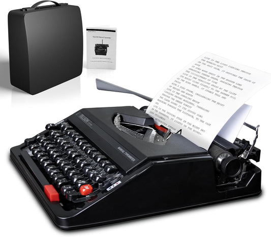 Manual Typewriter Machine – Vintage Portable Typewriter for Typing Letters – Classic Black