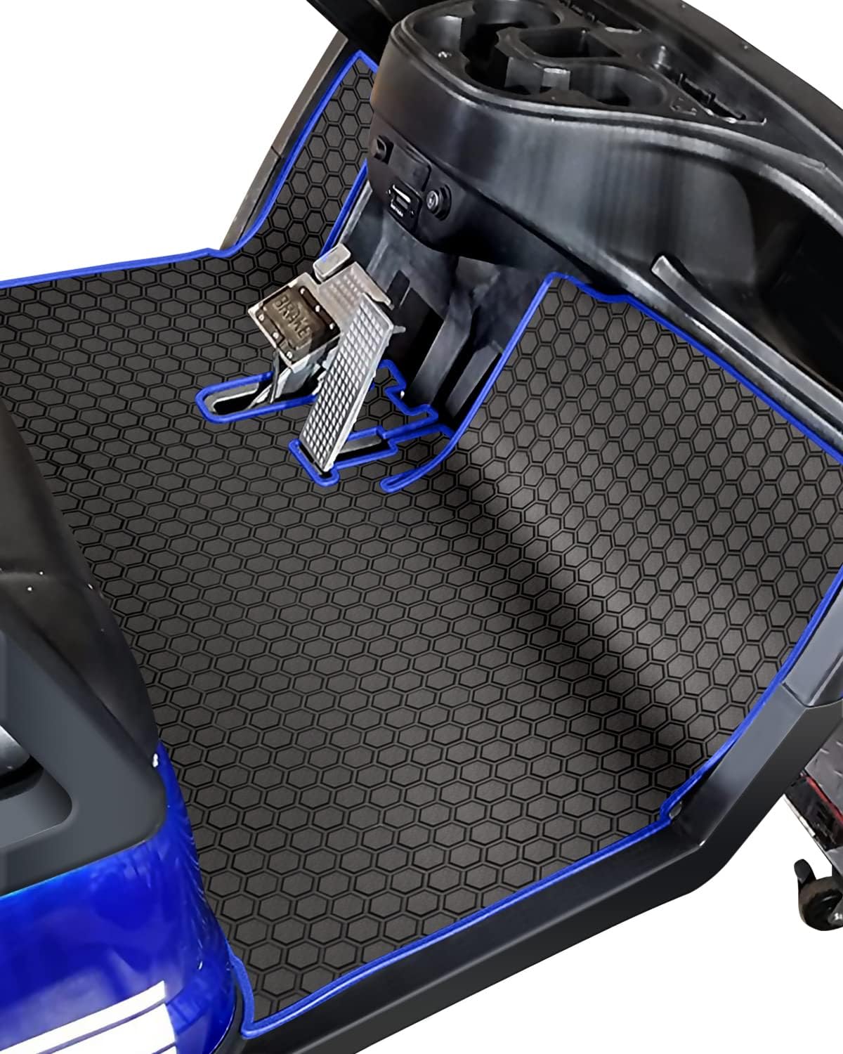 Golf Cart Floor Liner Mat Full Coverage Custom Fit for ICON (i20, i40) and Advanced EV (Gen1) Rubber Blue