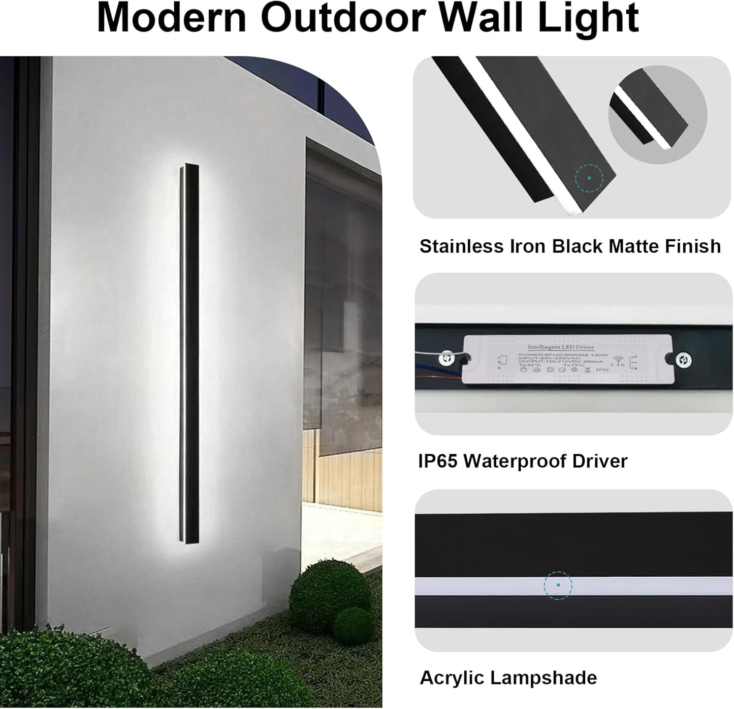 2 Pack 59 Inch Garage Outside Wall Light for House, Modern Long Strip LED Outdoor Wall Lights