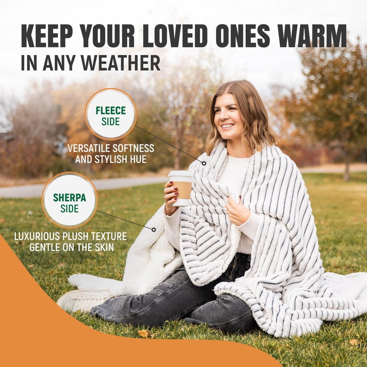 GREEN ORANGE 60" x 80" Sherpa Twin Blanket, Black & White Striped Color