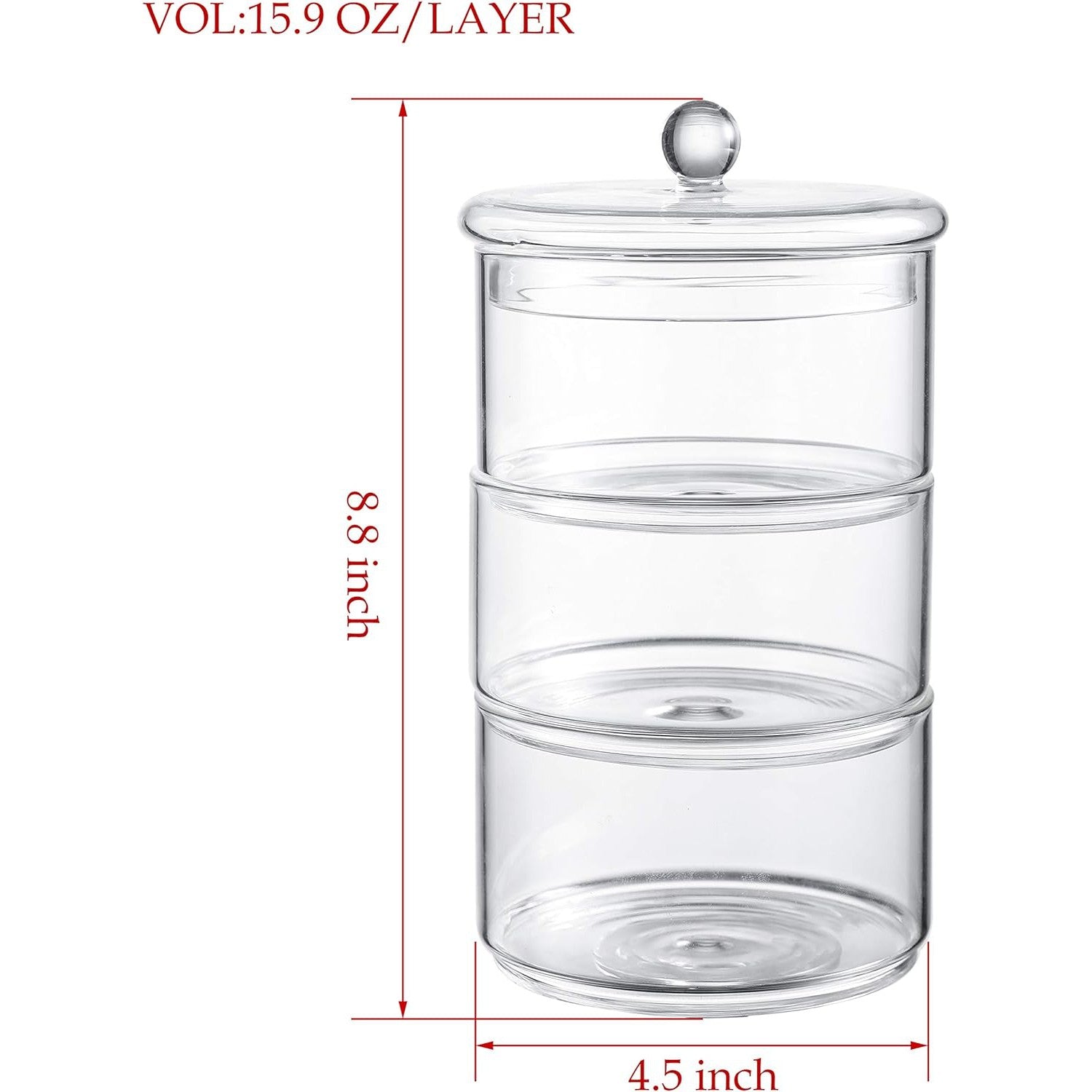 Small 3 Tier/Level Stackable Round Glass Storage Container - T&S Outlets