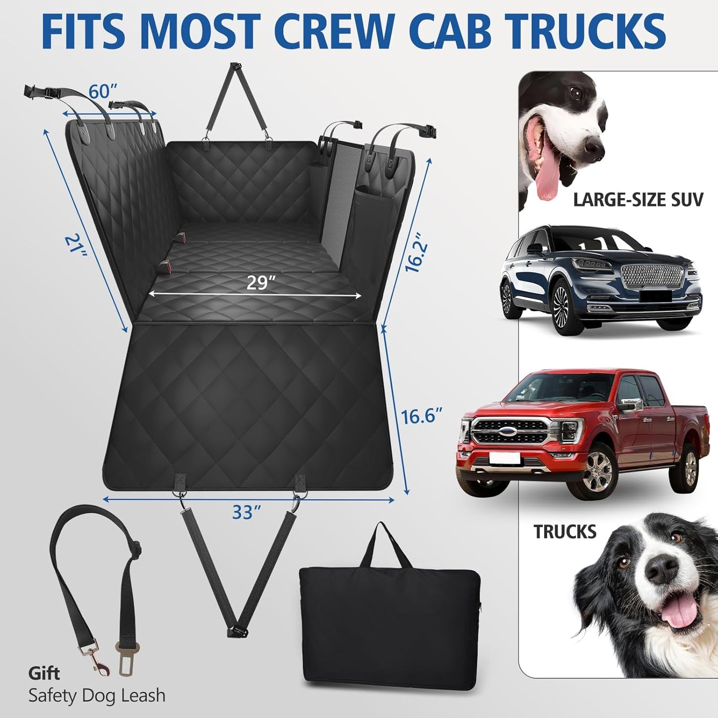 XL Truck Back Seat Extender for Dogs, Dog Seat Cover Back Seat Holds 420lbs
