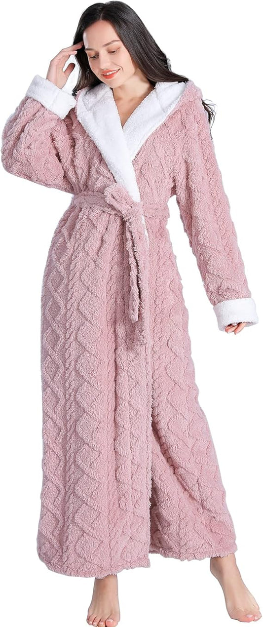 Hooded Robes for Women - Long, Plush Soft, Warm Winter Robes With Sherpa Trim Fleece and Hood