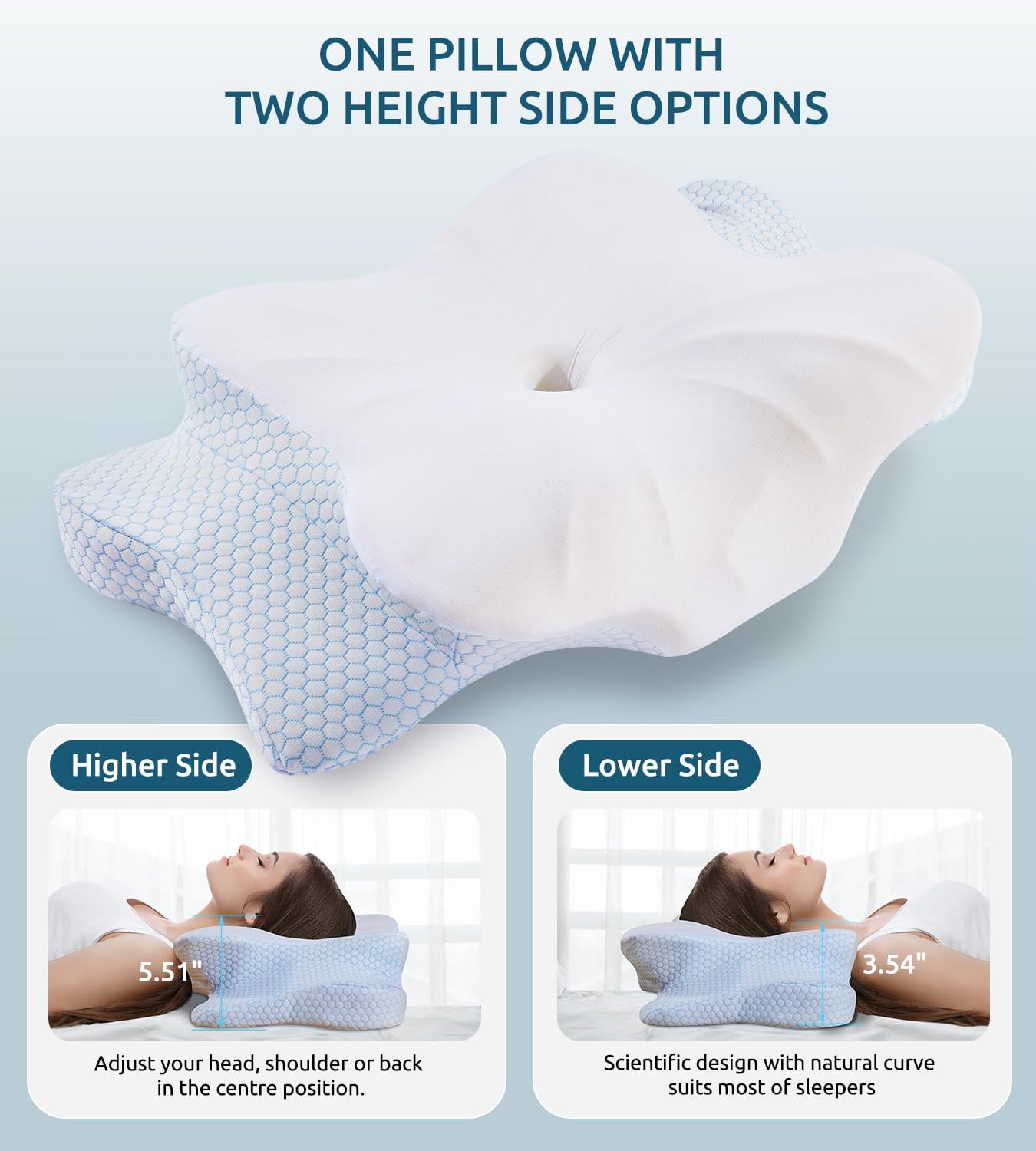 Cervical Memory Foam Pillow for Neck and Shoulder, Ergonomic Contour Cervical Pillow