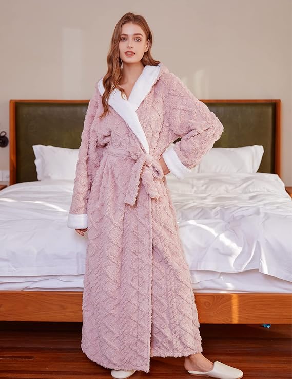 Hooded Robes for Women - Long, Plush Soft, Warm Winter Robes With Sherpa Trim Fleece and Hood