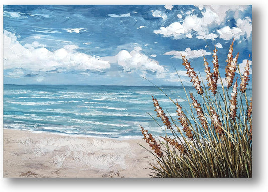 Beach Scene Wall Art, large Blue Ocean Seascape Painting - 40" x 28"