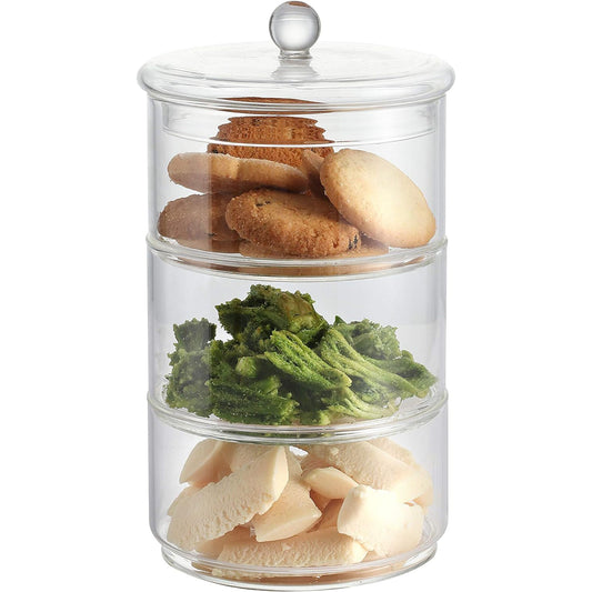 Small 3 Tier/Level Stackable Round Glass Storage Container - T&S Outlets