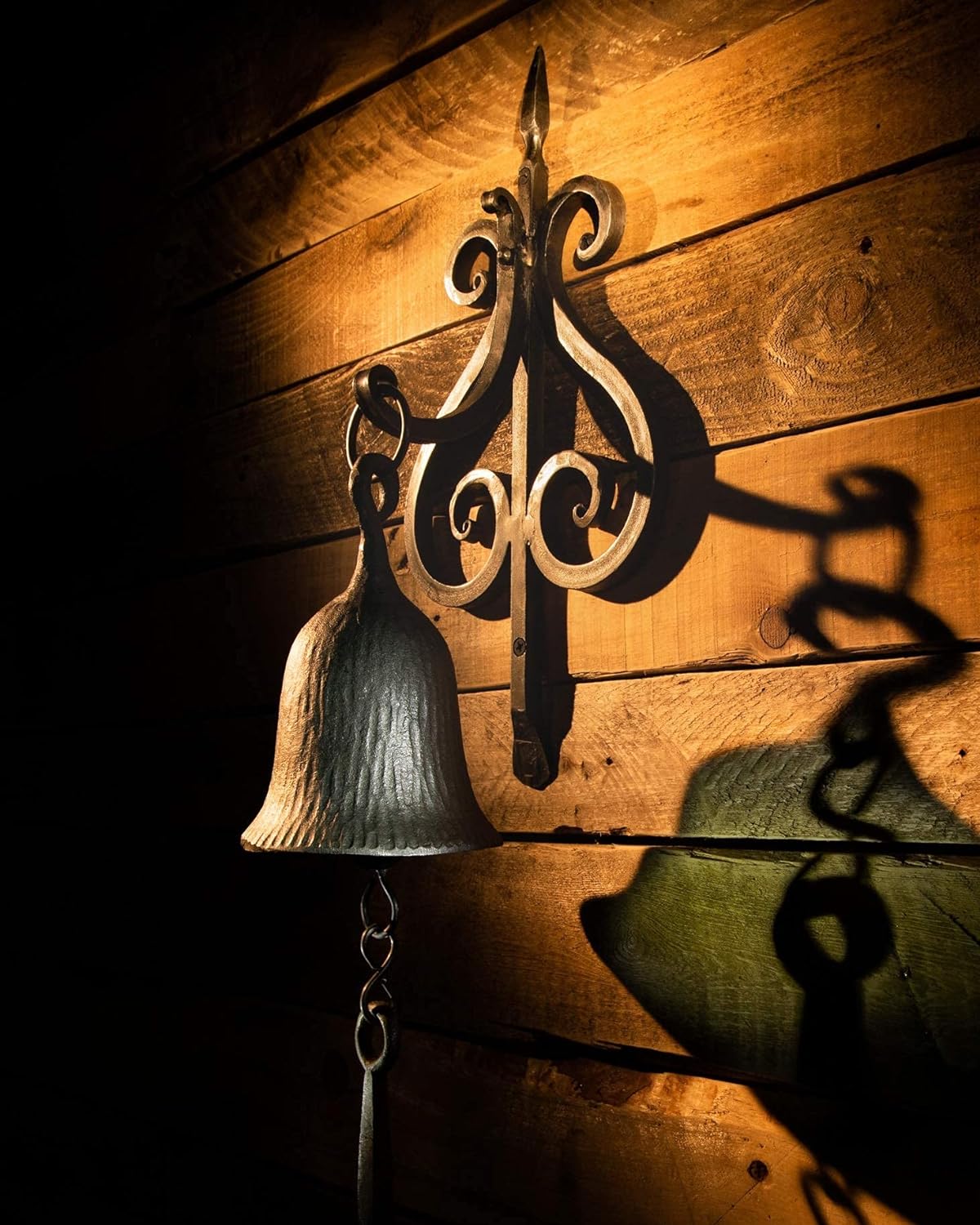 2WAYZ Dinner Bell, Cast Iron Design, Featured on an Antique Vintage Rustic Farmhouse Bracket