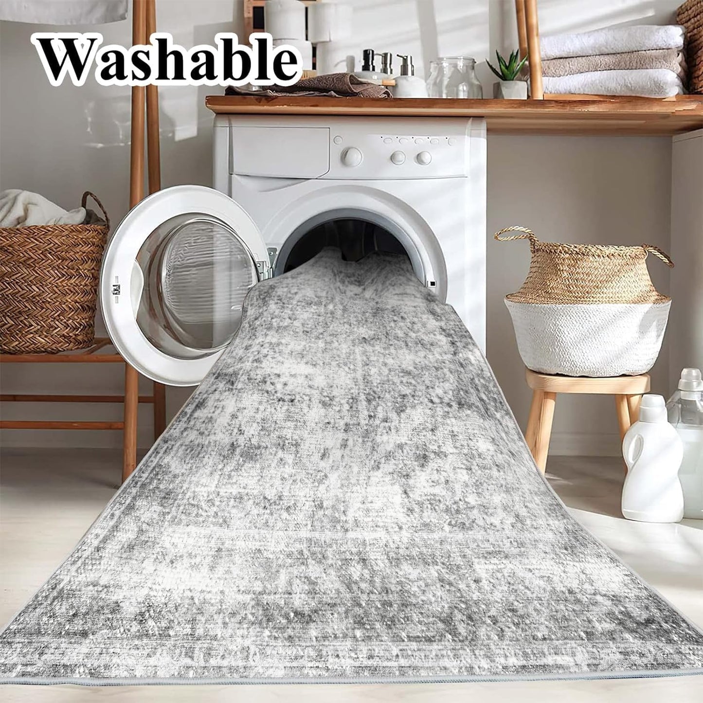 Area Rug 6x9 Washable Rug Gray Vintage Traditional Floor Cover Thin Rug
