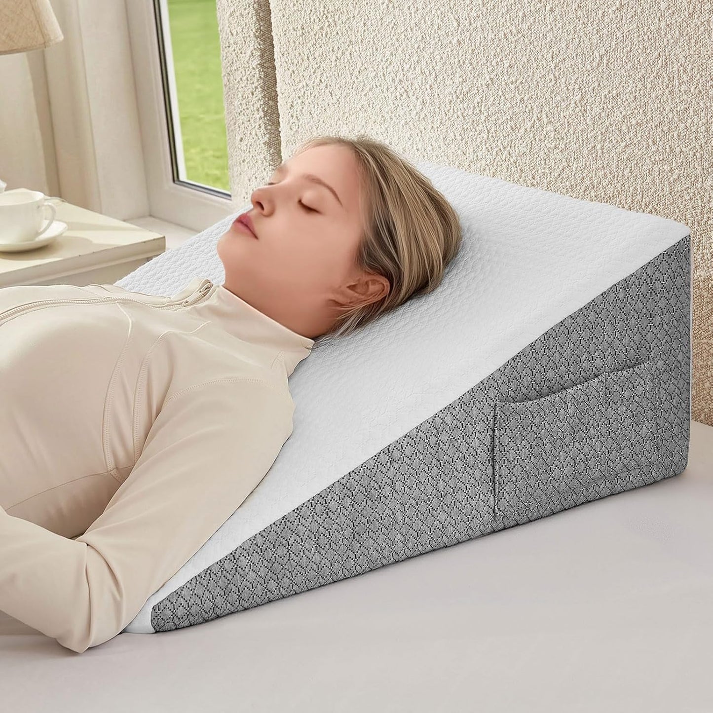 Wedge Pillow for Sleeping & Resting, 24"x24"x10" Memory Foam Cushion