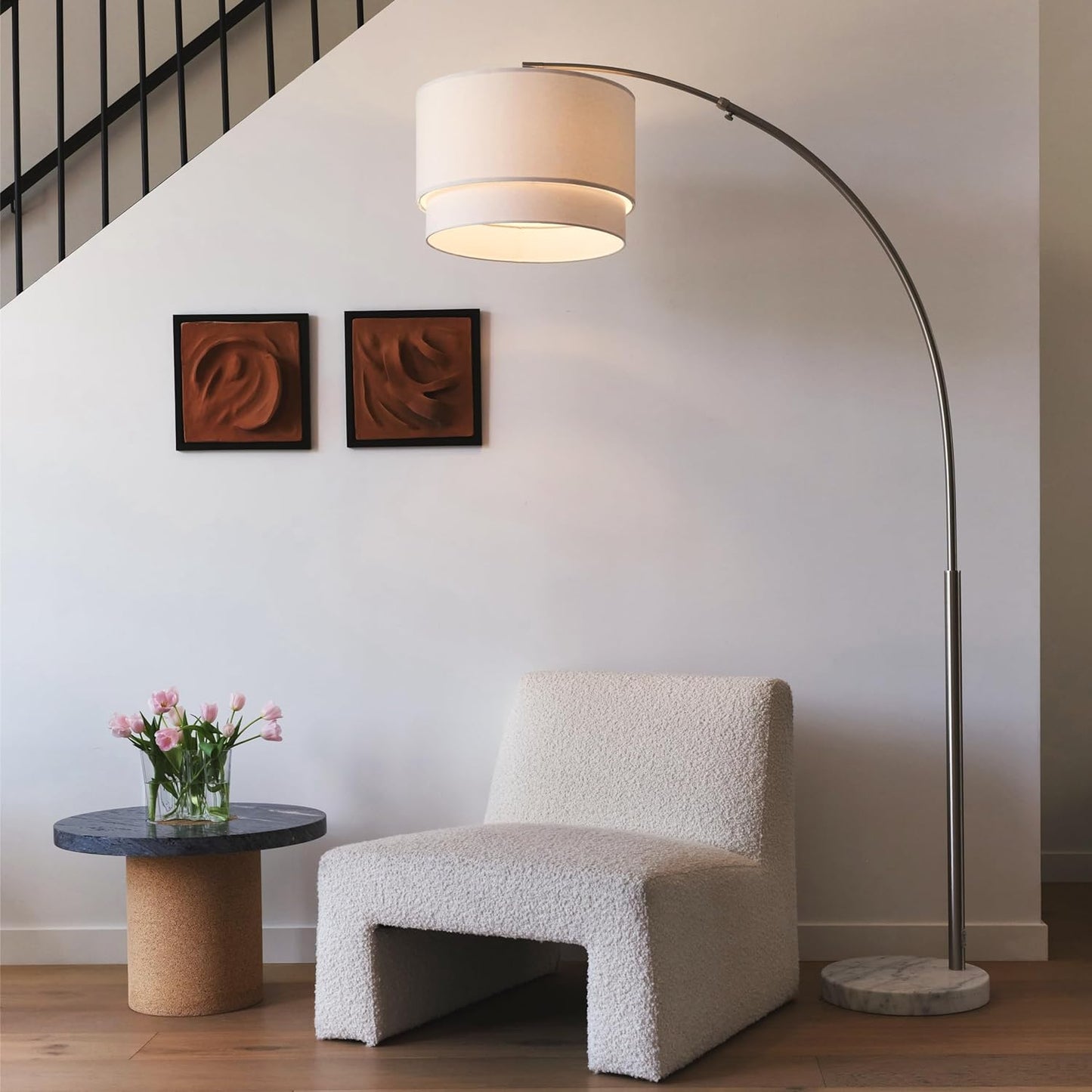 Brightech Mason Arc Floor Lamp - Modern Corner Standing Lamp with Unique Hanging Drum