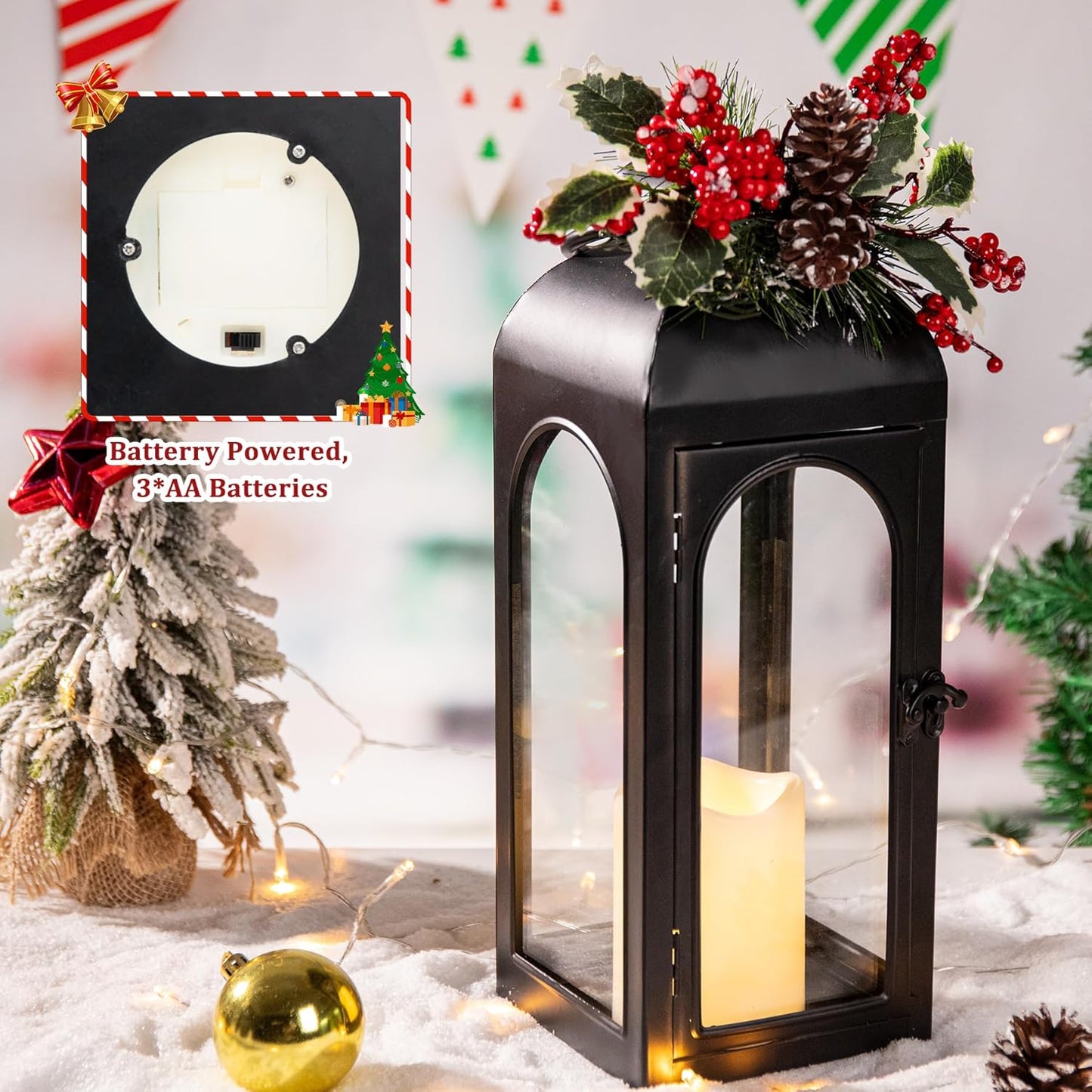Outdoor Lantern Large, 15.5“ Battery Large Lanterns with Flameless Candle