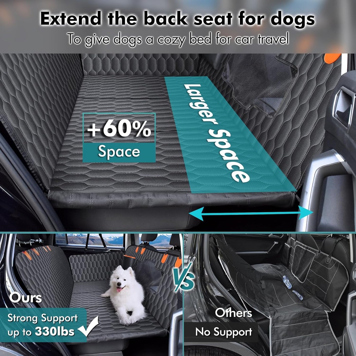 XL Back Seat Extender for Dogs-Supports 400lb,Waterproof Dog Car Seat Cover