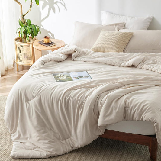 Bedsure Oversized King Comforter Set - Beige Soft Bedding for All Seasons