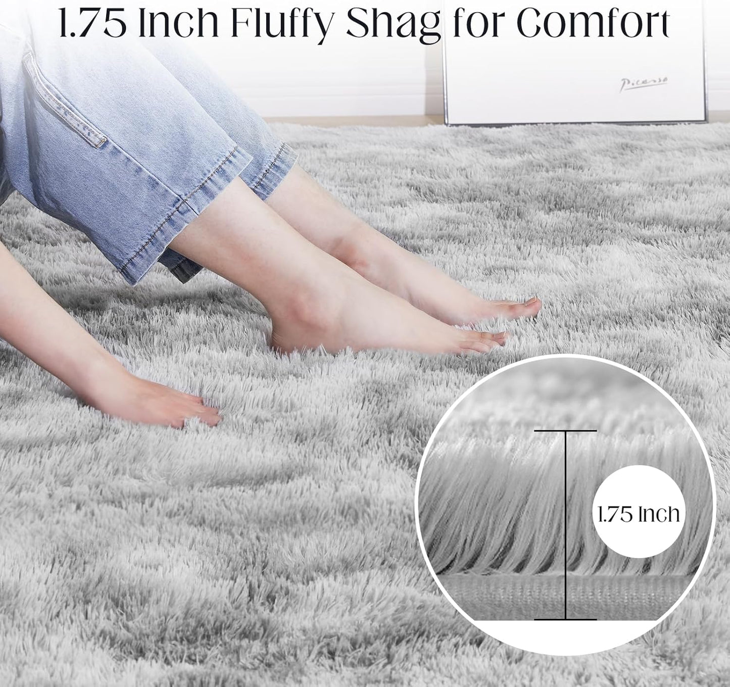 Ultra Soft Area Rugs for Living Room, 5x7 Tie-Dyed Light Grey Fluffy Plush Rugs for Bedroom