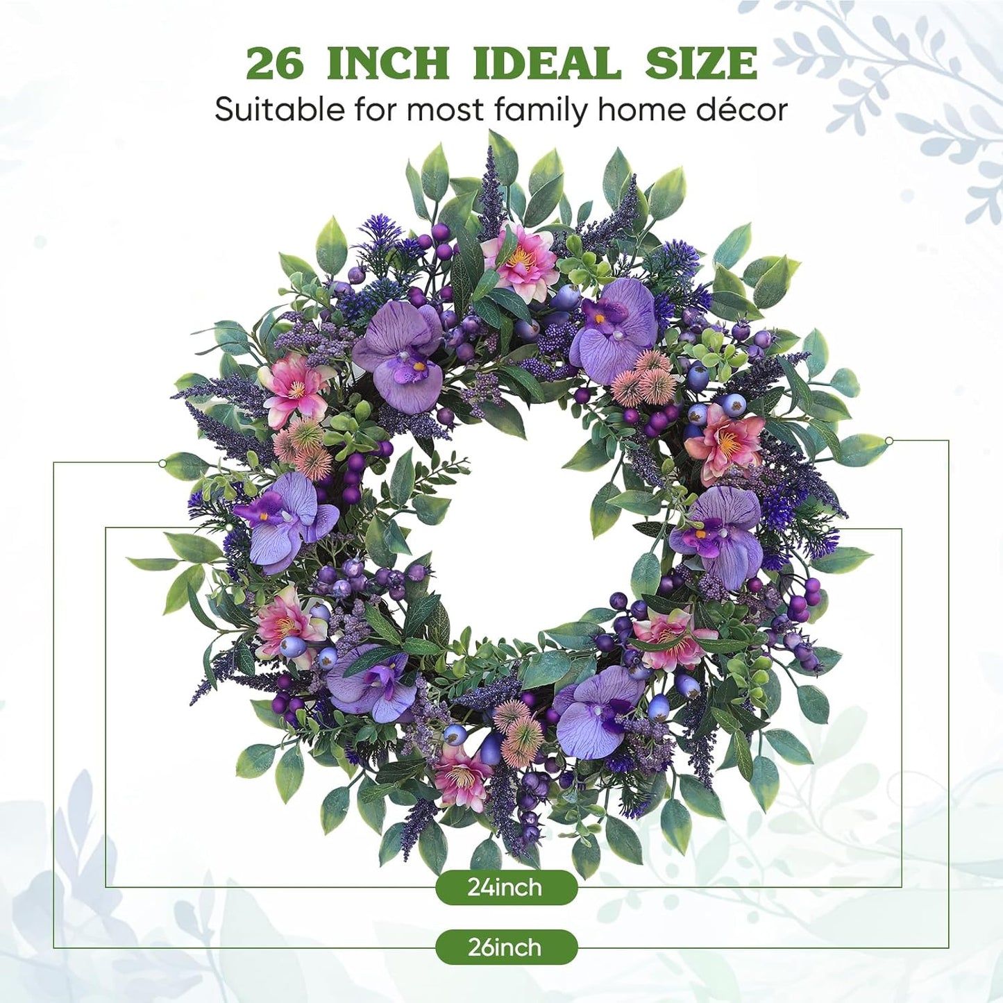 Wreaths for Front Door 24 inch Spring Summer Wreath with Purely Handmade Phalaenopsis Orchids