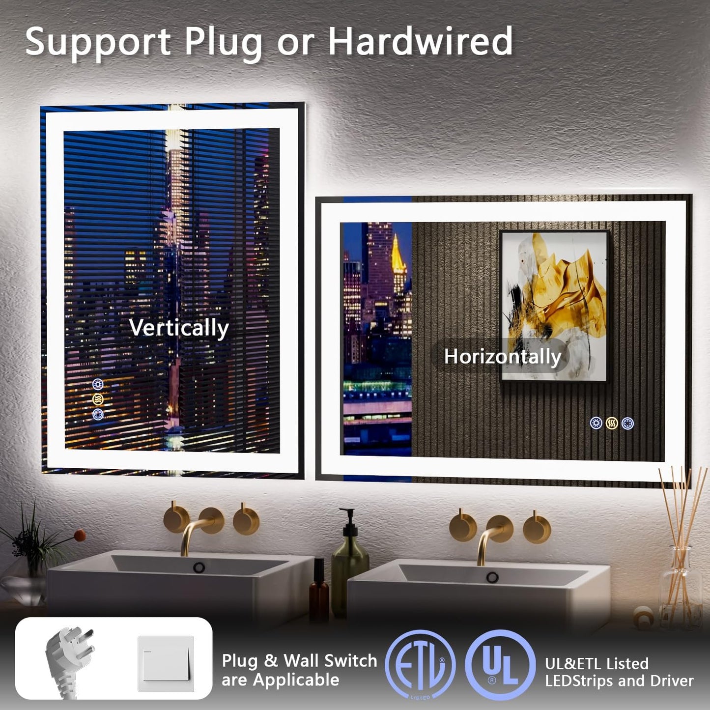 24"x 32" LED Mirror for Bathroom, Front and Backlit Controlled Separately LED Wall Vanity Mirror